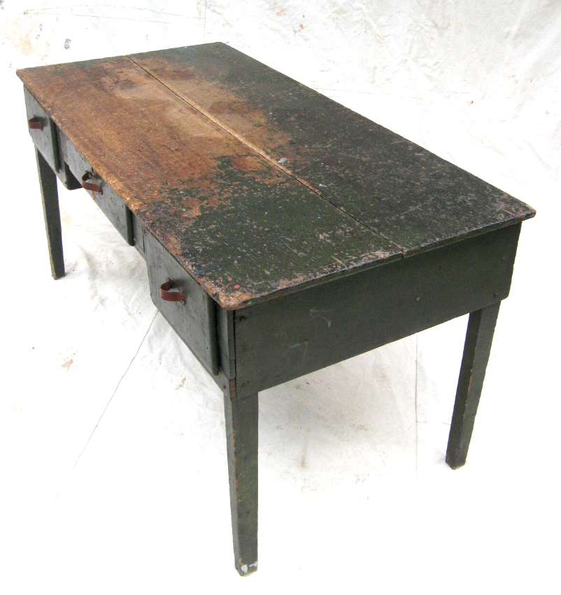 OLD WORN GREEN PAINTED RUSTIC DESK