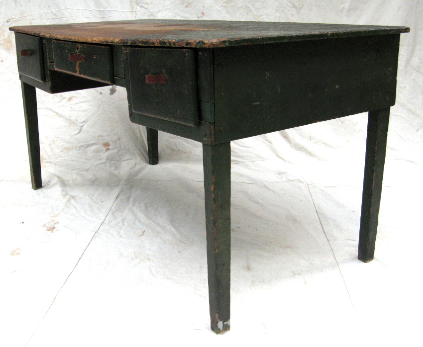 OLD WORN GREEN PAINTED RUSTIC DESK